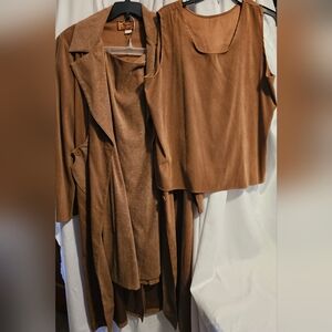 FIRST LADY JACKIE & JULIAN DESIGNER Brown Suede-Look Three-Piece skirt Set Sz XL